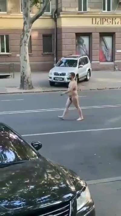 What coukd go wring just walking naked on the street forcing cars go around him