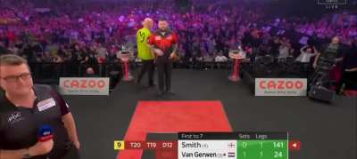 Insane round at yesterday's World Dart Championship. You don't need to know much about darts to feel the moment