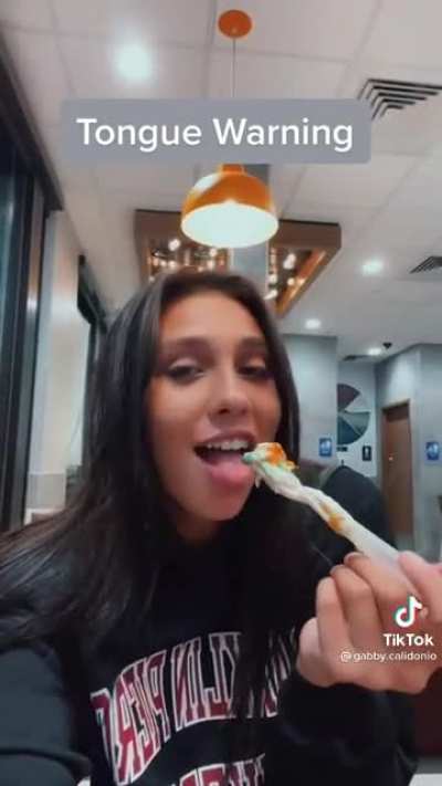 She wants to be a pornstar so bad. Dragon tongue tart 😋