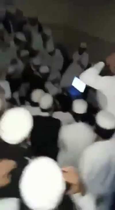 (Happy Freakout) British Muslim students from an Islamic seminary watching the England vs. Denmark game as Harry Kane's rebound goal sends Three Lions Into The First Euro Final