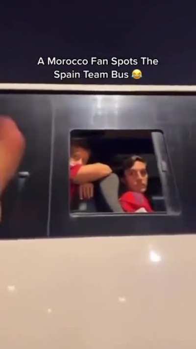 Moroccan fan teasing the Spanish soccer team after the match