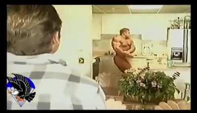 Jay Cutler posing around 20 years ago in front of his coach, Chris Aceto. "We didn't have email, so Jay would drive 3 hours to my place, hit some poses and leave."