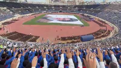 Hezbollah&rsquo;s boy scouts gathering to commemorate Hassan Nasrallah, with the slogan &ldquo;Generations of the Sayyed.&rdquo;