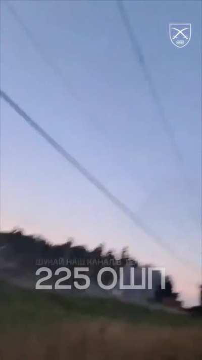 First-person footage of a soldier from the 225th Assault Rifle Regiment successfully shooting down a Russian FPV drone that was chasing a Ukrainian truck.