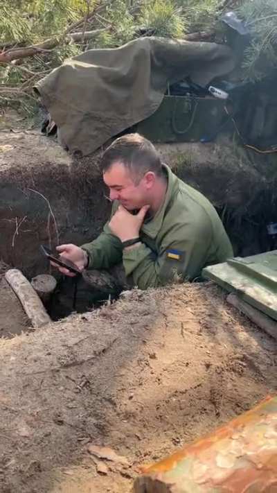 &ldquo;East. The little things move you to tears here. The paratrooper against the background of shelling watches the Easter greeting of the President. It's great to see these Titans cheering.&rdquo;