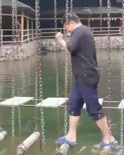 Incredible Balance, Traversing The Swinging Logs