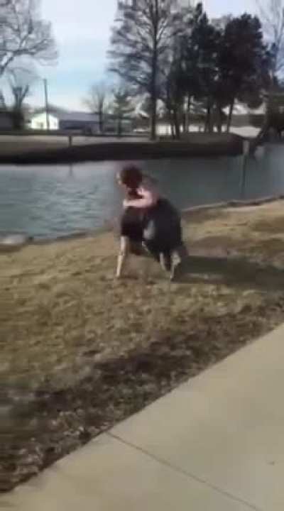 Fighter tries to get a revenge slam but misses the ground