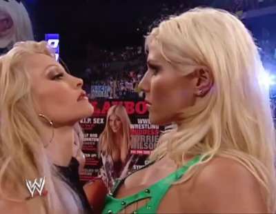 Torrie Wilson's left nipple gets hard after being kissed by Sable