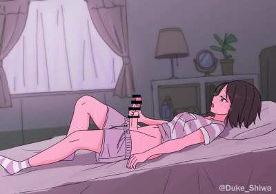 futanari dick girl stroking on blowing cum in bed