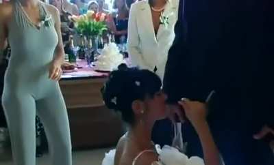 A young woman's wedding day is supposed to be the happiest day of her life. But for one bride, her wedding day turned into a nightmare when she was caught giving a blowjob to her husband in public. The bride, who has no