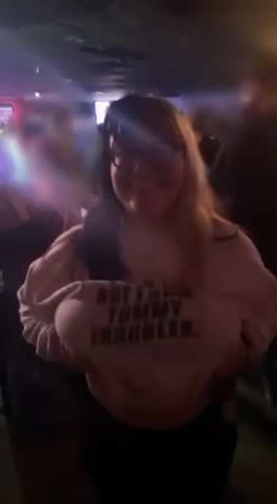 Flashing in my local bar. Free drinks for me!