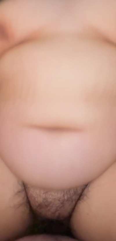 He loves when my tummy and tits jiggle as he fucks my hairy pussy