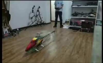 An expensive RC copter after testing indoors