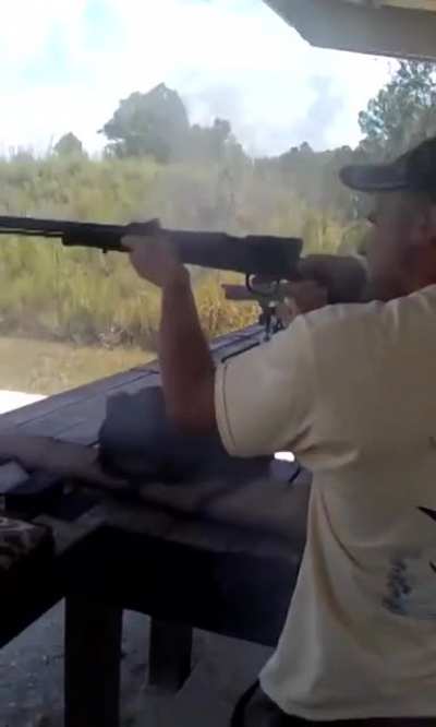 Good for him! He's wearing ear protection. And that is extremely important when shooting a gun over black powder.