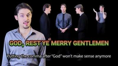 [OC] I couldn't figure out where the comma(s) in "God Rest Ye Merry, Gentlemen" should go, so I hit myself in the face.