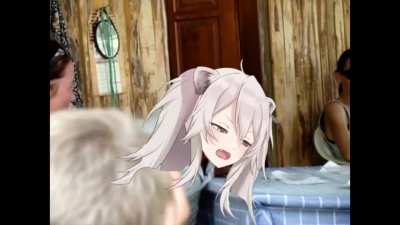 Botan yelling "nyan" at an egg