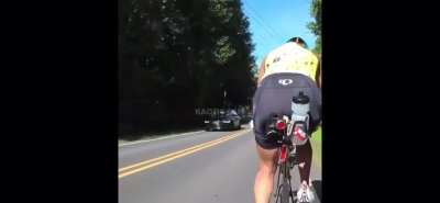 Cyclist narrowly avoids being pulverized by a flying deer that was hit by a car. There were no injuries in this. Can&rsquo;t say the same for the deer though.