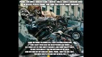 Optimus Prime "helps out" a homeless, handicapped war veteran