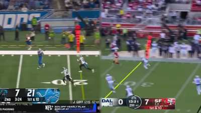 [Highlight] Side-by-side comparison of George Kittle&rsquo;s and Sam LaPorta&rsquo;s touchdowns