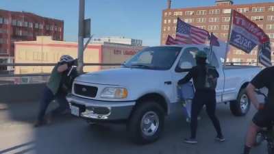 Portland "protesters" try stop Trump caravan member but he had no intentions of stopping that day - 29th August