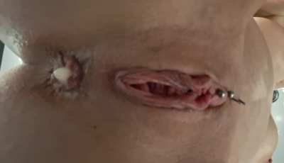 Resting ruined cunt and anal creampie