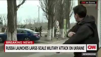 CNN journalists film as Russian airborne troops has captured and prepares to defend the Kyiv Antonov airport from the Ukraine military. The balls on these journalists doing the utmost to document and show the world what goes on at the ground level