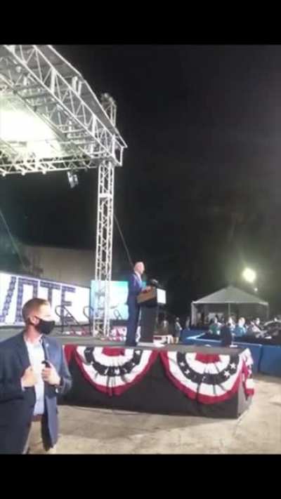 Joe Biden says “You got that right Pal!” to an audience member who says “Trump is bankrupt!”