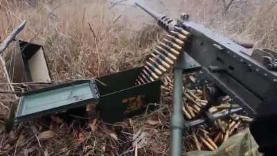 UAF firing their M2 at the occupiers on the front lines. No location/date given.