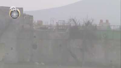 Ajnad al-Sham Islamic Union machine gunner kills a SAA soldier while he walks on a rooftop, Darayya Suburb - Damascus, January 2015