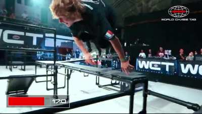 A game of Professional Tag where players try to tag their opponent within 20 seconds with obstacles in their way.