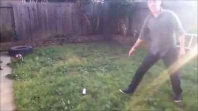 Throw knife at spray can