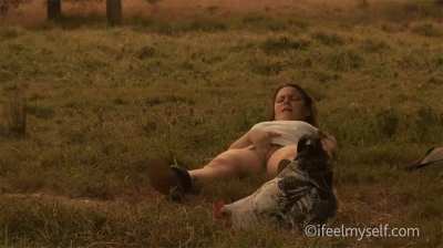 Masturbating girl interrupted by large cock