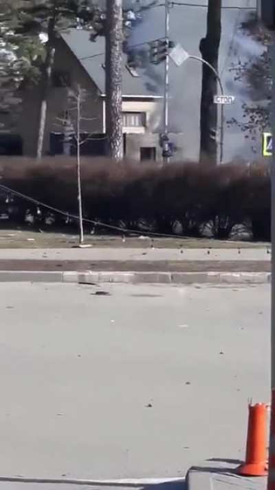 Russian infantry vehicle asking people to stay calm and then this happens.