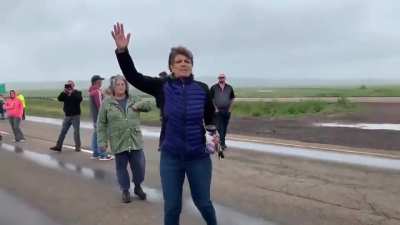 Canadian civilians blocking the only entrance to the province, demanding to search 18 wheelers to make sure no vaccines enter the province.