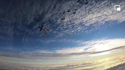 An absolutely astounding video of a Jump ship (Kingair C90) entering a stall with jumpers on the door.