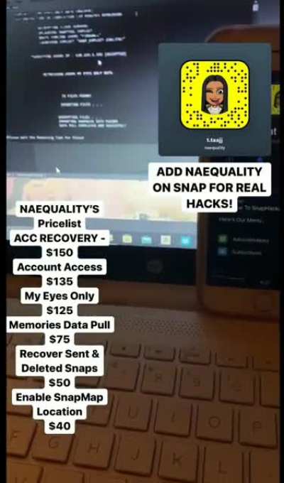 Hit @naequality on Snapchat to order account access , account recovery, my eyes only , memories data pull, recover sent &amp;amp; deleted snaps &amp;amp; more! Telegram Group link in comments below 👇
