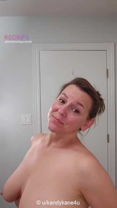 Playing with my milf tits first thing in the morning