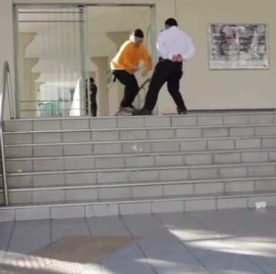 to skate past the security guard