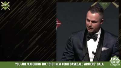 Tarik Skubal accepts the 2025 AL Cy Young Award: "After last years dinner I told AJ 'same time next year,' but I didn't know it would become a reality"