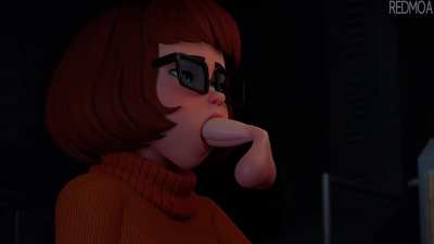 Velma giving a "Ghost Cock" an AMAZING blowjob!