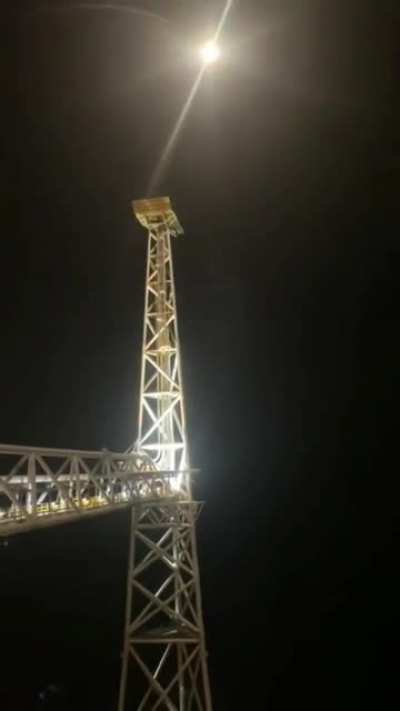 Perfect flare shot sets gas ablaze at oil rig