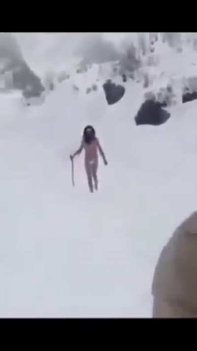 A Yogi (Hindu monk) Spotted by Indian army meditating in snow at -40&deg; c chanting "Jai Shree Ram".