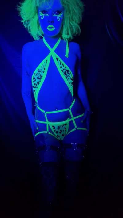 Glowing in this neon green leopard print lingerie!