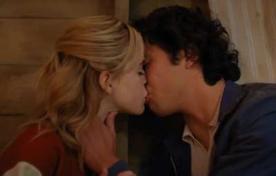 Kiernan Shipka using her tongue while kissing Nico Hiraga in the new movie "Sweethearts" (2024)