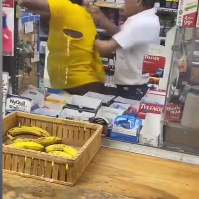 To fight with a convenience store clerk.