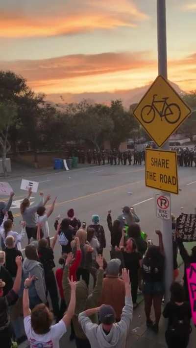 Police fire at peaceful protesters with tear gas, fire crackers and rubber bullets in the &lsquo;Happiest City in America&rsquo; San Luis Obispo, CA on June 1
