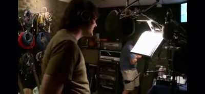 Trey Parker and Bill Hader trying to get through a South Park scene