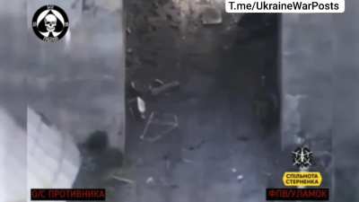 A Ukrainian drone flew into a Russian soldier, immediately disabling him. His comrade then proceeded to finish him off in a sick twisted turn of fate.