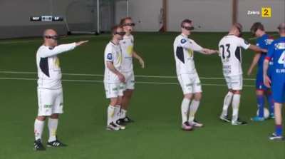 Playing football in bird's eyes view with VR glasses