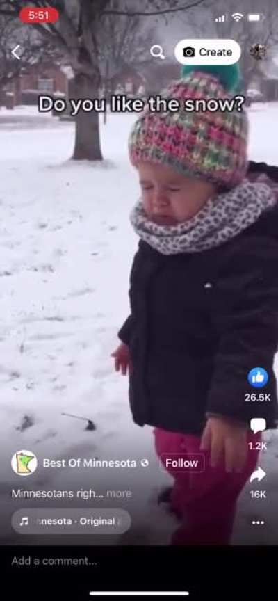 Little kid hates snow. (Not my video, found it on fb)